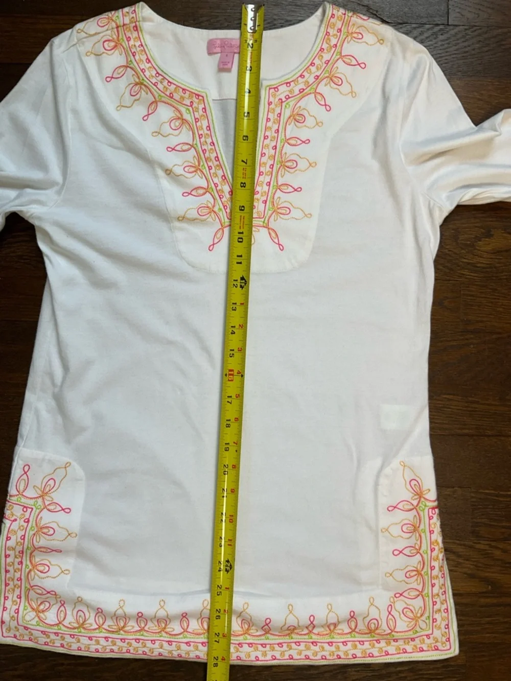 Lilly Pulitzer Embroidered Palm Beach Tunic Top White Pink Green Gold Small - Picture 15 of 16